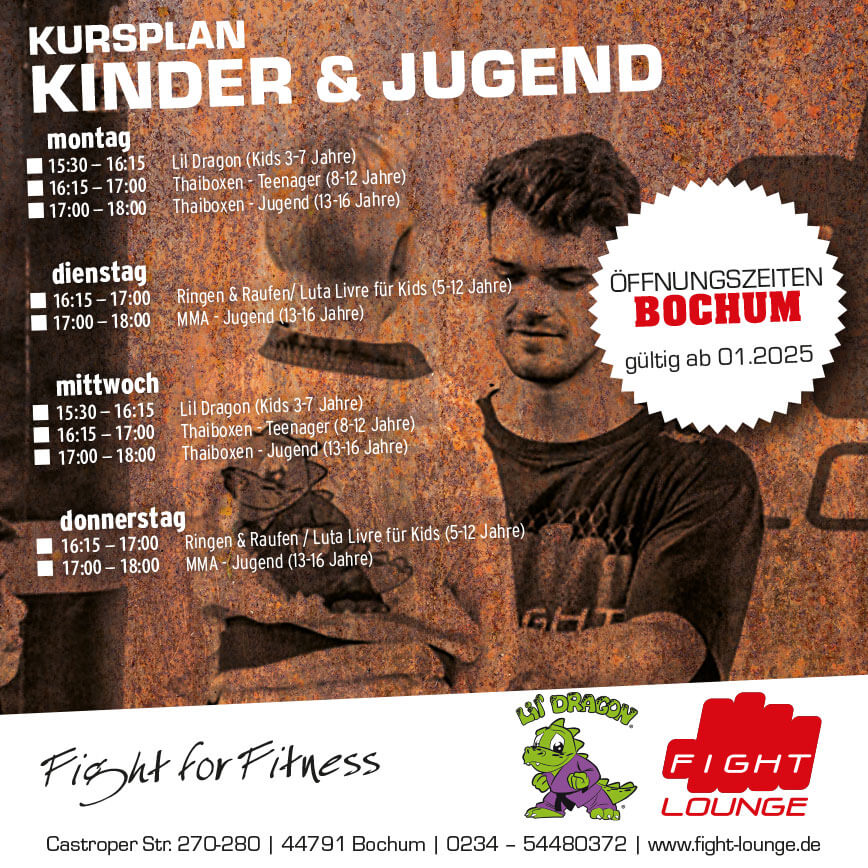 Kursplan Kinder und Jugend 2025 - Fight&nbsp;Lounge - Bochum