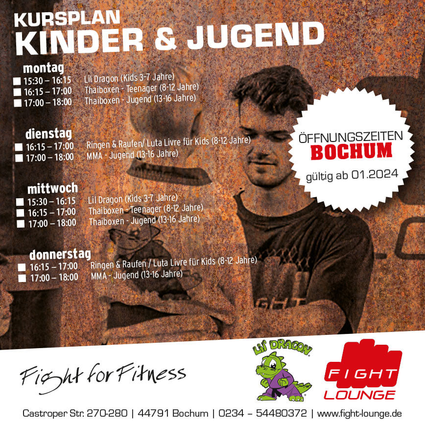 Kursplan Kinder und Jugend 2024 - Fight&nbsp;Lounge - Bochum