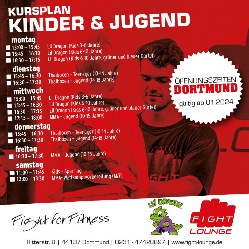 Kursplan Kinder und Jugend 2021 - Fight Lounge - Dortmund