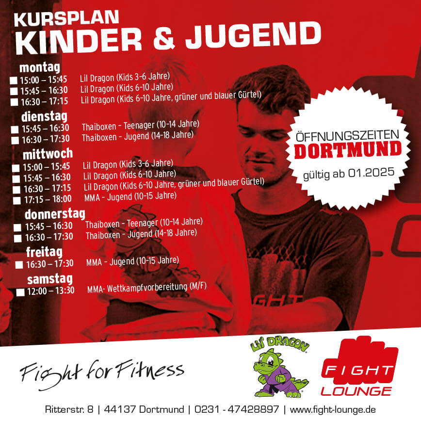 Kursplan Kinder und Jugend 2025 - Fight&nbsp;Lounge - Dortmund